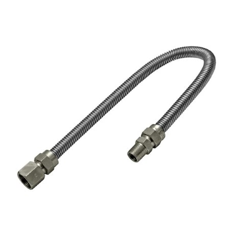 Flextron Gas Line Hose 1/2'' O.D.x24'' Length 3/8" FIPx1/2" MIP Fittings, Stainless Steel Flexible Connector FTGC-SS38-24J
